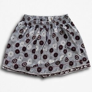 Fleur Des Champs Blue Burgundy Medallion Floral Cotton Smocked Mini Skirt XL 16